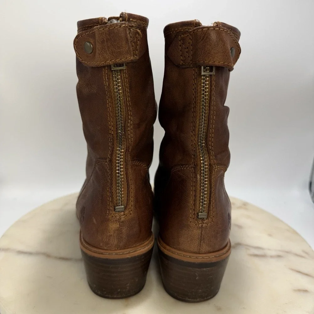 Timberland Sutherlin Bay Mid Back Zip Brown Leather Slouch Ankle Boots Women 10